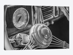 USA, Massachusetts, Essex. Interior detail of antique cars, 1940's-era steering wheel.