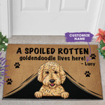 Goldendoodle Doormat - A spoiled rotten Goldendoodle lives here - Funny Dog Doormat