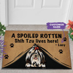 Shih Tzu Doormat - A spoiled rotten Shih Tzu lives here - Funny Dog Doormat