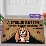 Cavalier King Charles Spaniel Doormat - A spoiled rotten Cavalier King Charles Spaniel lives here - Funny Dog Doormat