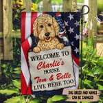 Custom Goldendoodle USA 4th of July Independence Day American Flag Custom Name Garden Flag