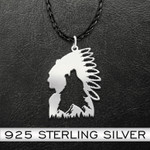 American native wolf Handmade 925 Sterling Silver Pendant Necklace
