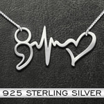 Suicide Prevention Awareness Semicolon Heart Beat Handmade 925 Sterling Silver Pendant Necklace