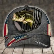 BASS FISHING AMERICAN FLAG PERSONALIZED CAP