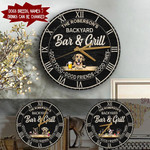 Personalized Name Dog Breeds & Drink Backyard Bar & Grill Wooden Clock tdh | hqt-28tp002 Wooden Clock Human Custom Store