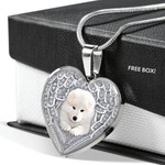 SAMOYED Heart Necklace PM-18DT003 Jewelry ShineOn Fulfillment Luxury Necklace (Silver) No