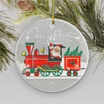 Train Christmas Dog Circle Ornament ntk-14va001 (1 sided) Dreamship
