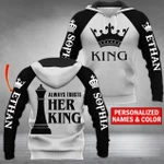 King and Queen Personalized Couple Hoodie Hoodie 3D 3D Tee Art