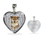 SHIBA INU Heart Necklace PM-18DT003 Jewelry ShineOn Fulfillment Luxury Necklace (Silver) Yes