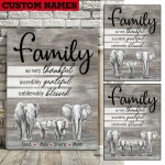 Custom Names Elephant Family Thankful Grateful Blessed Canvas 3D Printing PHT Dreamship