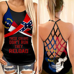 North Carolina Flag With Confederate Flag Skull Woman Cross Tank Top  tdh | hqt-35va010
