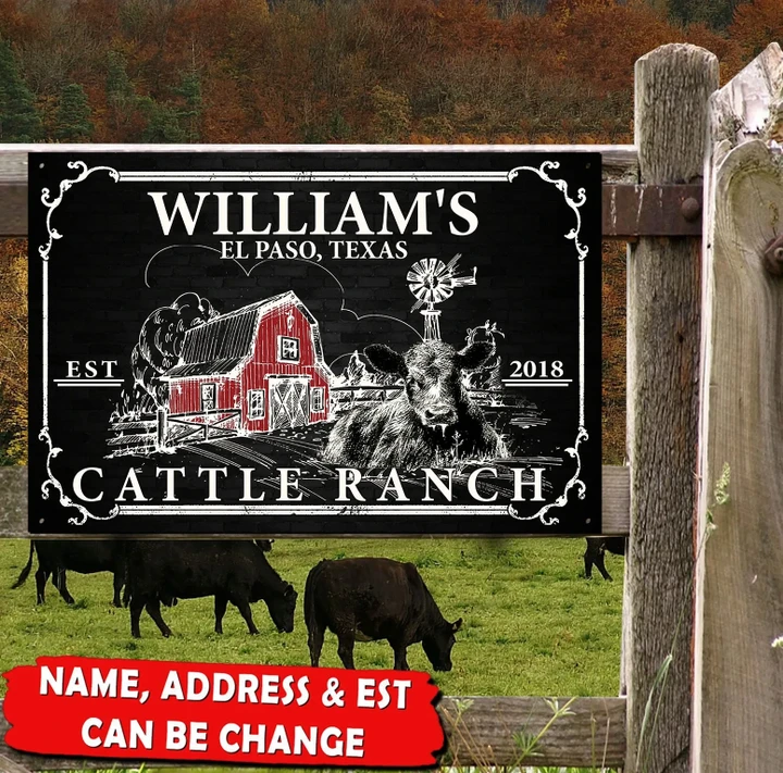 Personalized Name, Address , Est Cattle Ranch Metal Sign