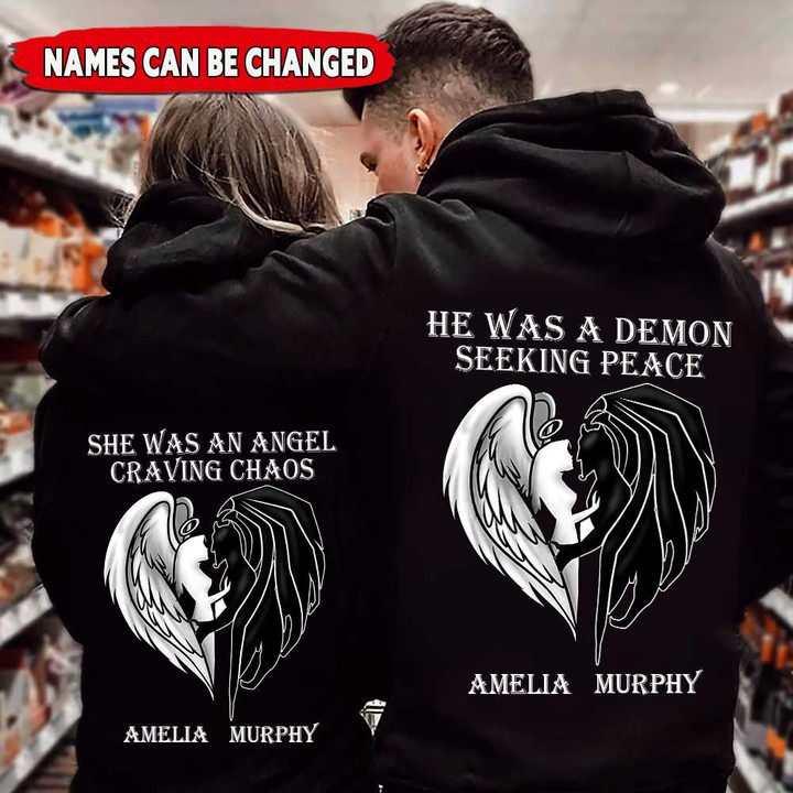 Personalized Demon And Angel Custom Names Hoodie PHT Dreamship