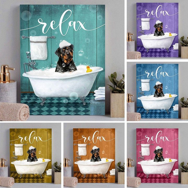 Rottweiler In Bathroom Canvas Dreamship