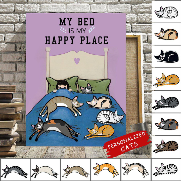 Personalized Cat MY BED IS MY HAPPY PLACE Canvas Dreamship