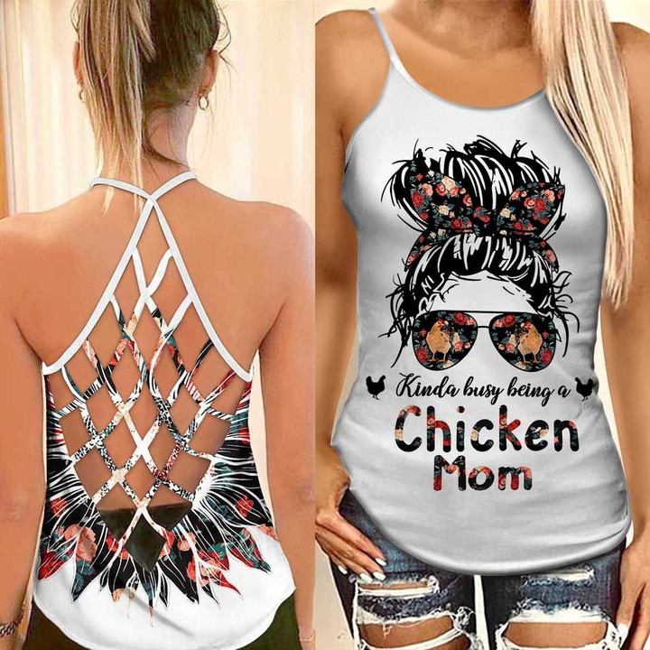 Kinda busy being a Chicken Mom Woman Cross Tank Top