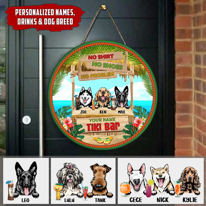 Personalized Tiki bar (Custom Dogs) Wood Sign nla-31vn002
