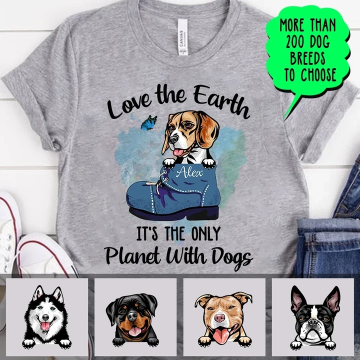 Personalized Dog LOVE THE EARTH Standard T-shirt DHL-16TT006