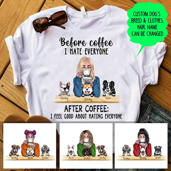 Personalized T-shirts Dogs And Coffee Funny PHT Dreamship