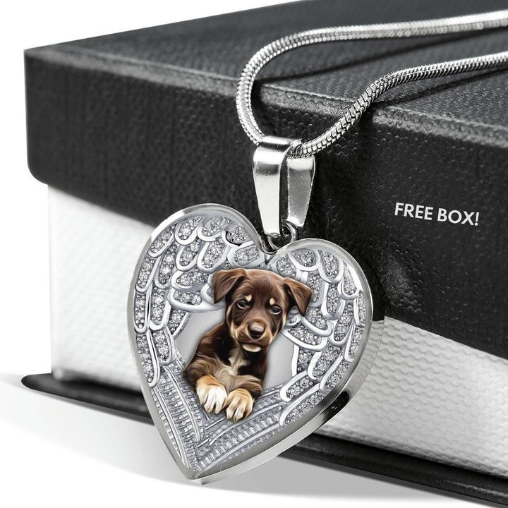 AUSTRALIAN KELPIE Heart Necklace PM-18DT003 Jewelry ShineOn Fulfillment Luxury Necklace (Silver) No