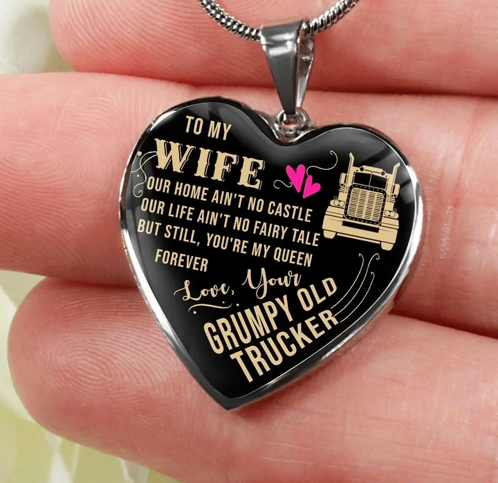 To My Wife | Grumpy Old Trucker Truck Driver | Necklace PHT Jewelry ShineOn Fulfillment Luxury Necklace (Silver) No