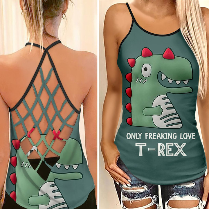 Only Freaking Love T-Rex Woman Cross Tank Top tdh | hqt-35CT62