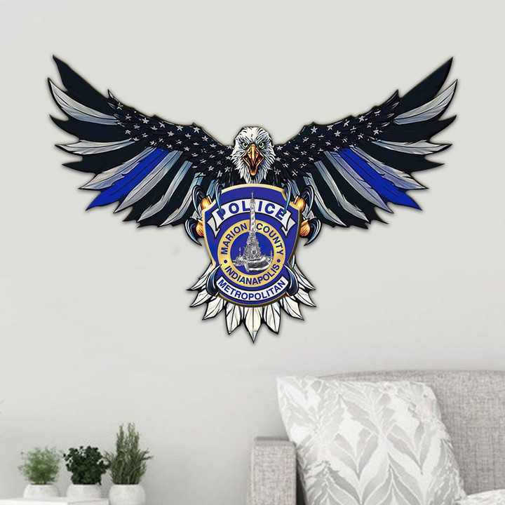 Indianapolis Metropolitan Police Department Eagle Flag Cut Metal Sign HQT01JUN49SH013