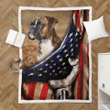 American Patriot Flag Boxer Dog Blanket Quilt | Gifts Boxer Lovers, Sherpa Fleece Blanket Throw