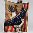 American Patriot Flag Boxer Dog Blanket Quilt | Gifts Boxer Lovers, Sherpa Fleece Blanket Throw