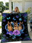 GERMAN SHEPHERD Quilt Blanket Blue Butterfly, Gifts Dog Cat Lovers, Sherpa Fleece Blanket Throw, Home & Living
