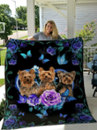 YORKSHIRE Quilt Blanket Blue Butterfly, Gifts Dog Cat Lovers, Sherpa Fleece Blanket Throw