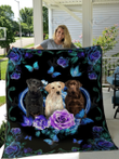 Labrador  Quilt Blanket Blue Butterfly, Gifts Dog Cat Lovers, Sherpa Fleece Blanket Throw