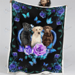 Labrador  Quilt Blanket Blue Butterfly, Gifts Dog Cat Lovers, Sherpa Fleece Blanket Throw
