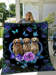 Golden Retriever  Quilt Blanket Blue Butterfly, Gifts Dog Cat Lovers, Sherpa Fleece Blanket Throw