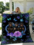 Rottweiler  Quilt Blanket Blue Butterfly, Gifts Dog Cat Lovers, Sherpa Fleece Blanket Throw