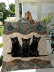 Black Cat Mandala Blanket Quilt [10-D] |  Gifts Cat Lovers, Sherpa Fleece Blanket Throw, Cat Quilt