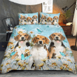 Beagle Bedding Set White Daisy [ID3-A] | Duvet cover, 2 Pillow Shams, Comforter, Bed Sheet