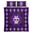 Sugar Skull Purple Bedding Set, 1 Duvet cover & 2 Pillow Shams, Skull Lovers, Skull bed Sheet, Skull bedspread