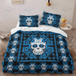 Sugar Skull Blue Bedding Set, Duvet cover & 2 Pillow Shams, Skull Lovers, Skull bed Sheet, Skull bedspread