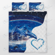 Dolphin Blue Love Heart Quilt Bedding Set, Quilt, 2 Pillow covers, Comforter, Bed Sheet Set, Dolphin lover Gift