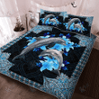 Dolphin Blue Pattern Flower Quilt Bedding Set, Quilt, 2 Pillow covers, Comforter, Bed Sheet Set, Dolphin lover Gift