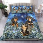 Dachshund Bedding Set Flower Blue Love, Duvet covers & 2 Pillow Shams, Comforter, Bed Sheet, Dachshund lover gift