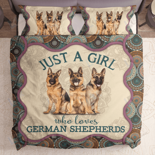 Just A Girl Who Loves GSD Bedding Set | German shepherd Gift, Bedspread, Comforter, German shepherd Duvet cover 2 Pillow shams