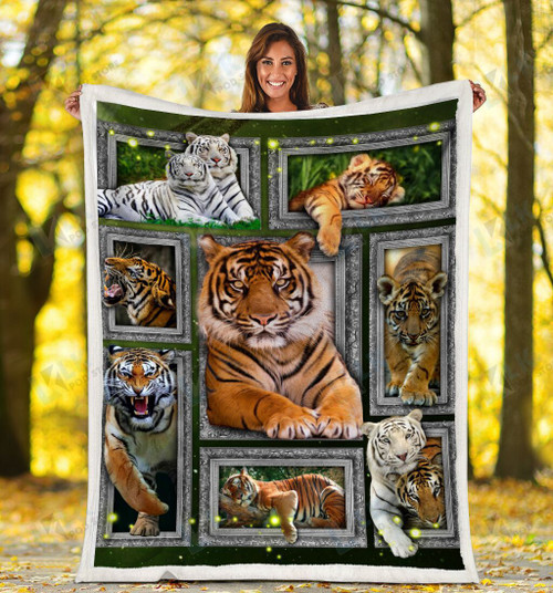 TIGER - Frame Blanket [10-D] | | Gifts Dog Cat Lovers, Sherpa Fleece Blanket Throw, Home & Living