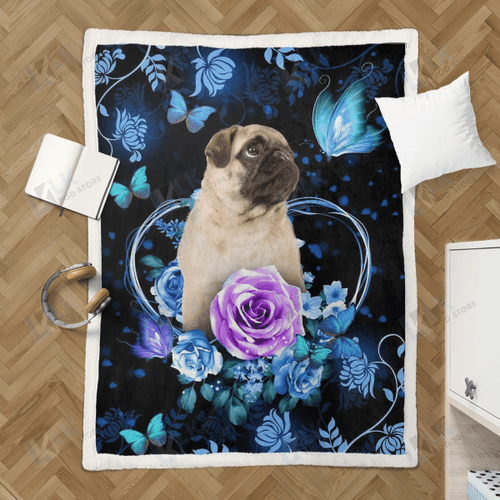PUG -BLANKET Butterfly | | Gifts Dog Cat Lovers, Sherpa Fleece Blanket Throw, Home & Living