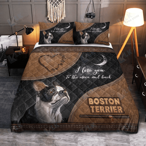 BOSTON Quilt Bedding Set Zipper To The Moon And Back | Quilt, 2 Pillow covers, Comforter, Bed Sheet Set