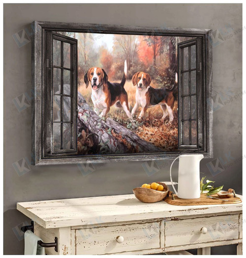 BEAGLE - CANVAS Window Open [ID3-B] | Framed, Best Gift, Pet Lover, Housewarming, Wall Art Print, Home Decor