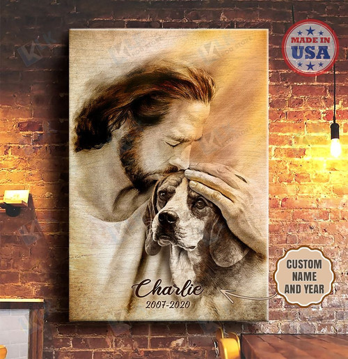 BEAGLE - CANVAS Safe In His Arms [ID3-D] | Framed, Best Gift, Pet Lover, Housewarming, Wall Art Print, Home Decor