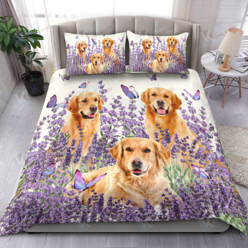 GOLDEN RETRIEVER Bedding Set Purple Flower [ID3-P] | Duvet cover, 2 Pillow Shams, Comforter, Bed Sheet