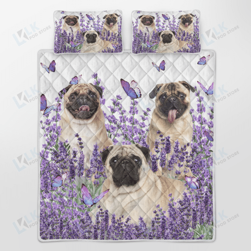 PUG Quilt Bedding Set Purple Flower [ID3-D] | Quilt, 2 Pillow covers, Comforter, Bed Sheet Set